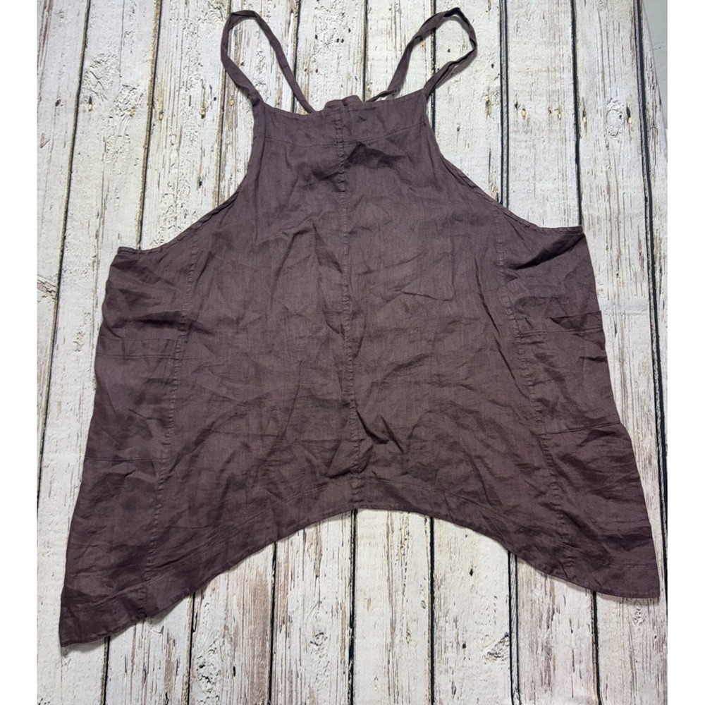 Blue Fish 100% Linen Apron Jumper Size 1 Solid Brown Made In USA